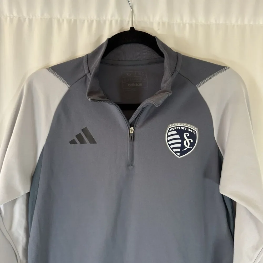 Sporting Kansas City Jacket Women's XS Grey White 1/4 Zip Pullover ADIDAS - Picture 2 of 13